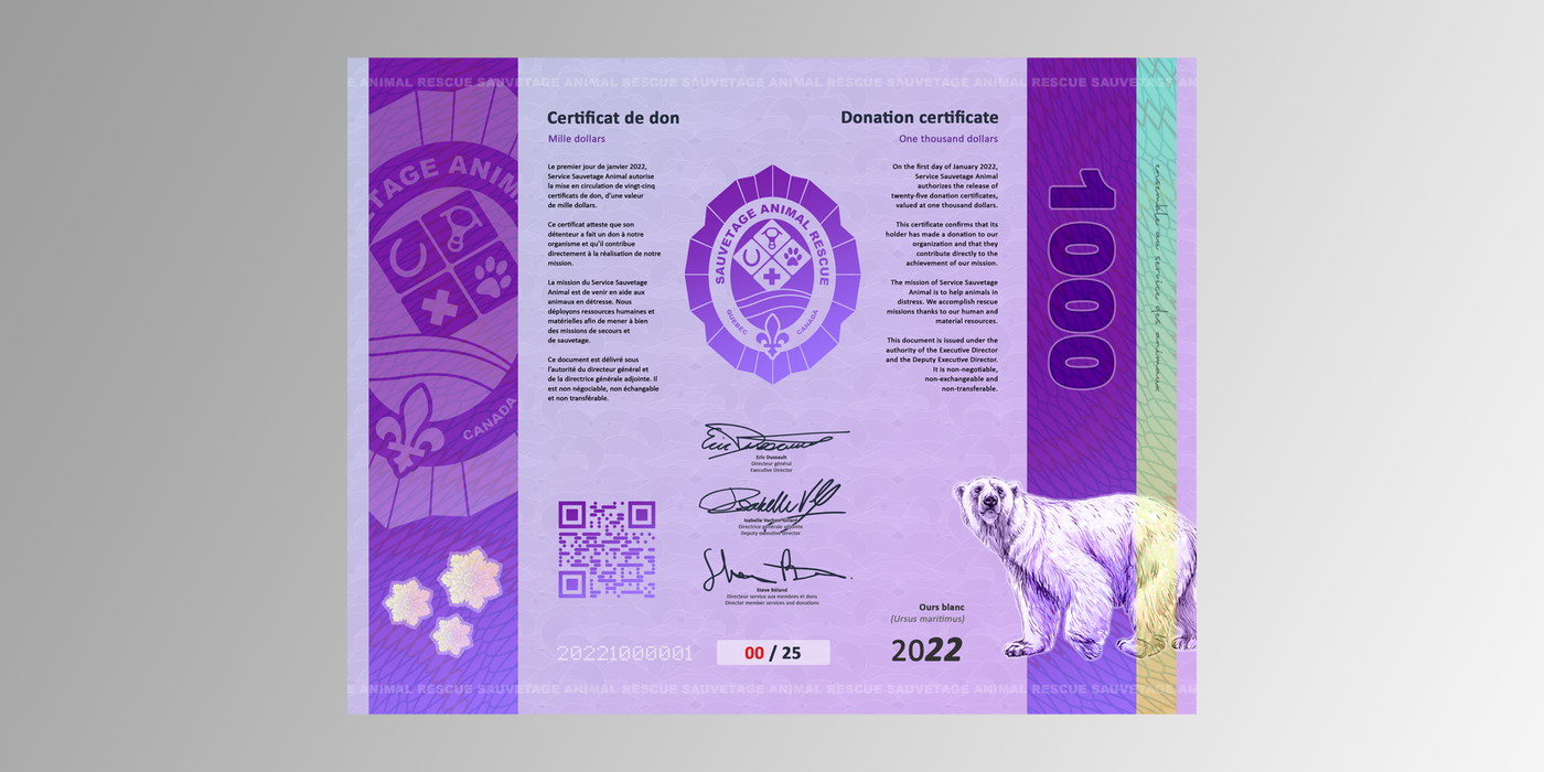 Certificat de don / 1000.00$