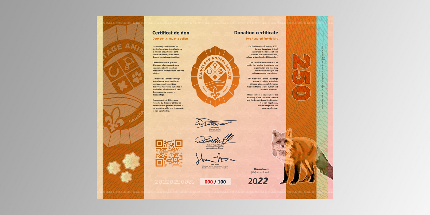 Certificat de don / 250.00$