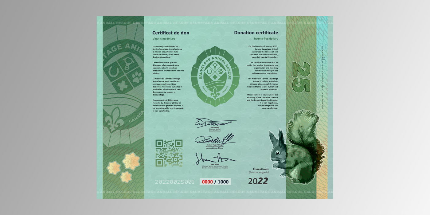 Certificat de don / 25.00$