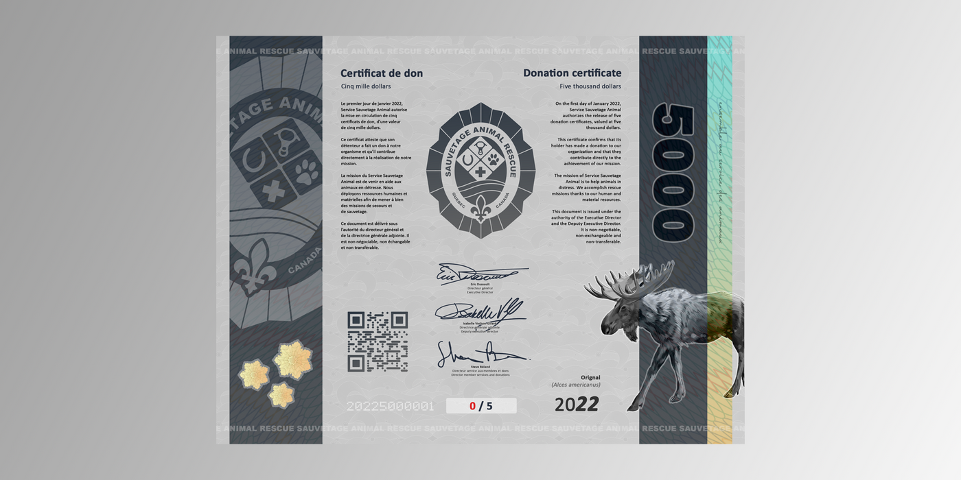 Certificat de don / 5000.00$