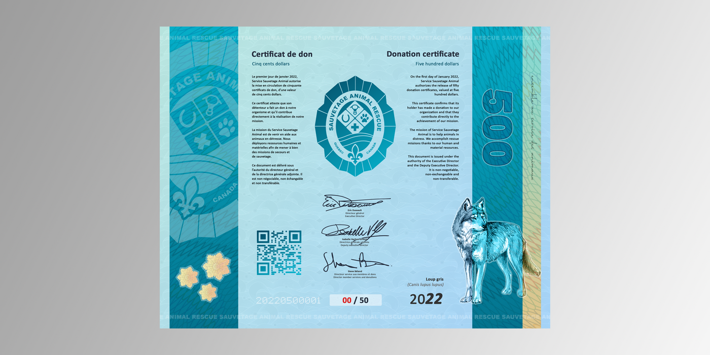 Certificat de don / 500.00$