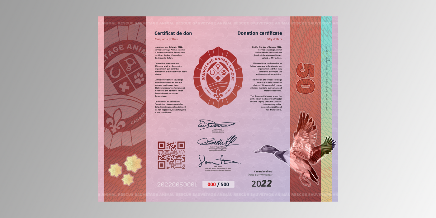 Certificat de don / 50.00$