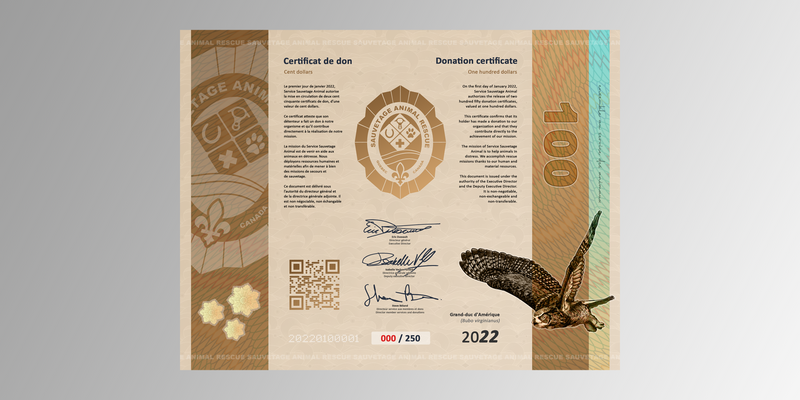 Certificat de don / 100.00$