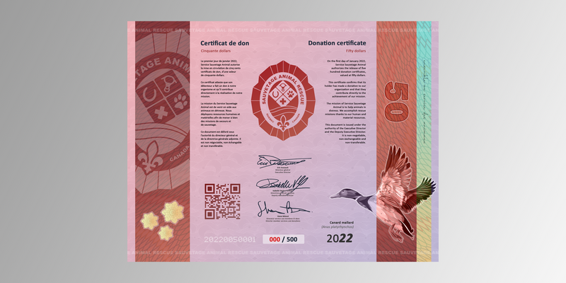 Certificat de don / 50.00$